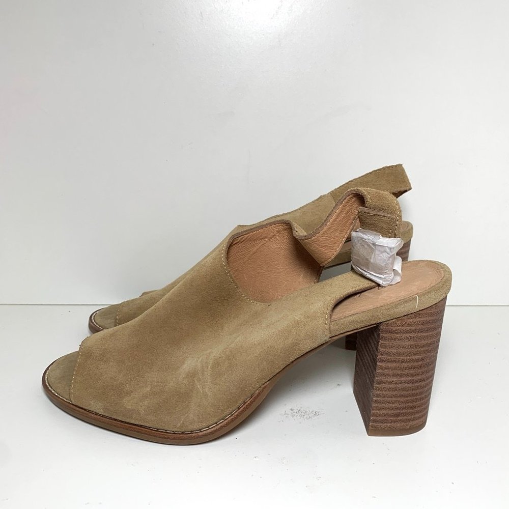 NEW Madewell Cary Suede Heel Open Toe Slingback Block Heel Sandals Tan 11 - Picture 4 of 7